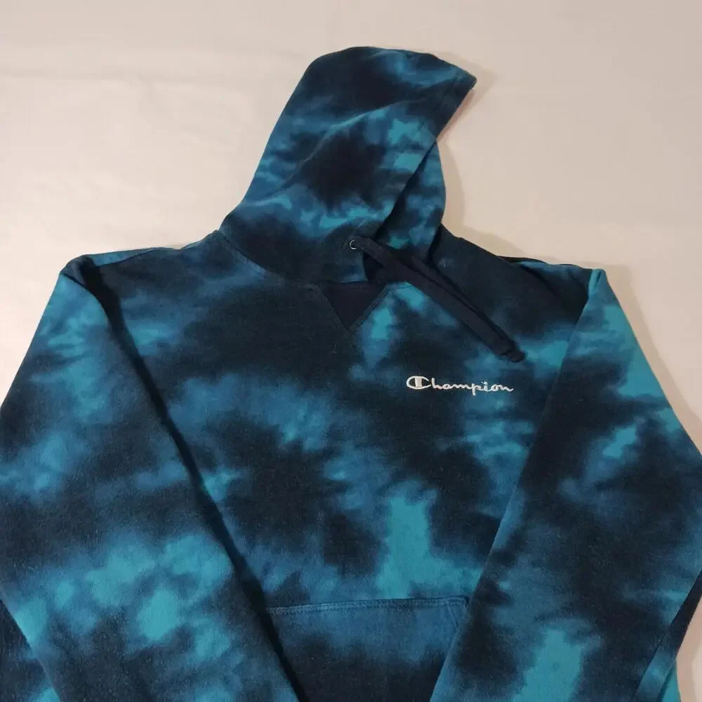 Champion Men's Turquoise & Dyed Blue Drawstring Hoodie Pullover Sweatshirt Sz M - Picture 12 of 16